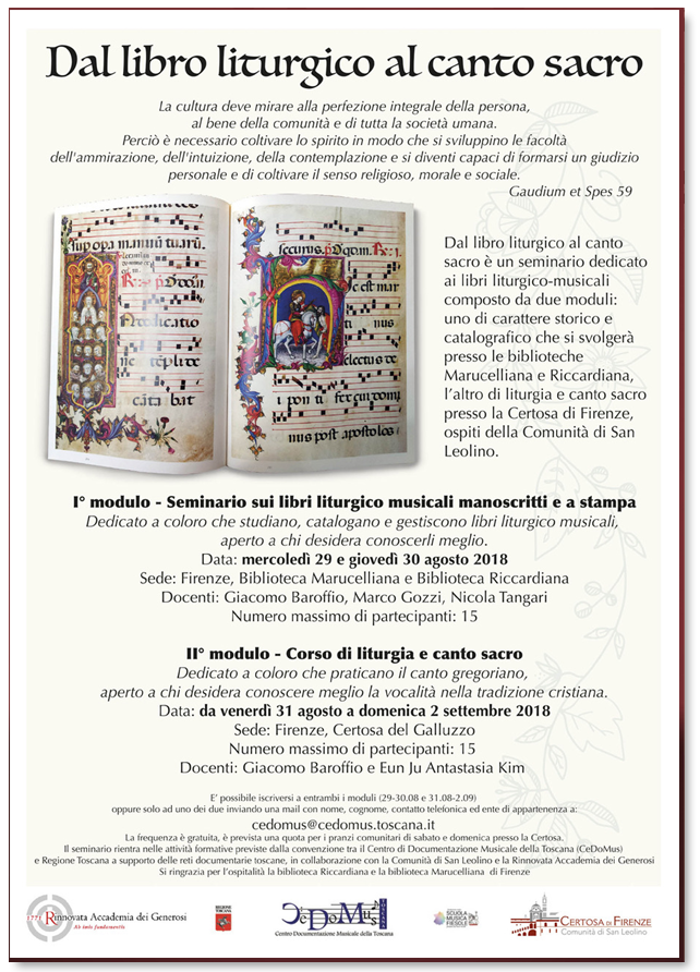 Locandina Seminario «Dal libro liturgico al canto sacro»