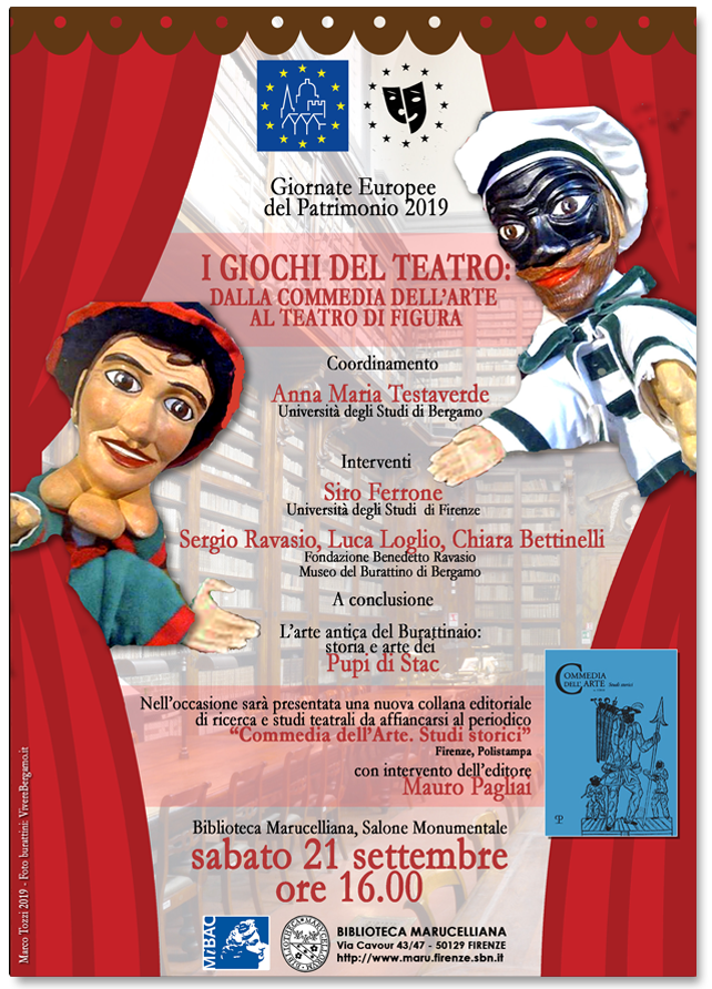 Locandina GIORNATE EUROPEE DEL PATRIMONIO 2019 - I GIOCHI DEL TEATRO: DALLA COMMEDIA DELL'ARTE AL TEATRO DI FIGURA