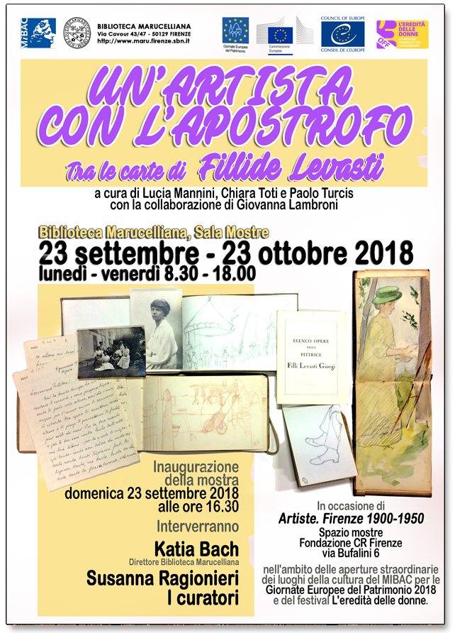 Locandina GIORNATE EUROPEE DEL PATRIMONIO 2018 - Inaugurazione della Mostra «Un·artista con l·apostrofo. Tra le carte di Fillide Levasti»