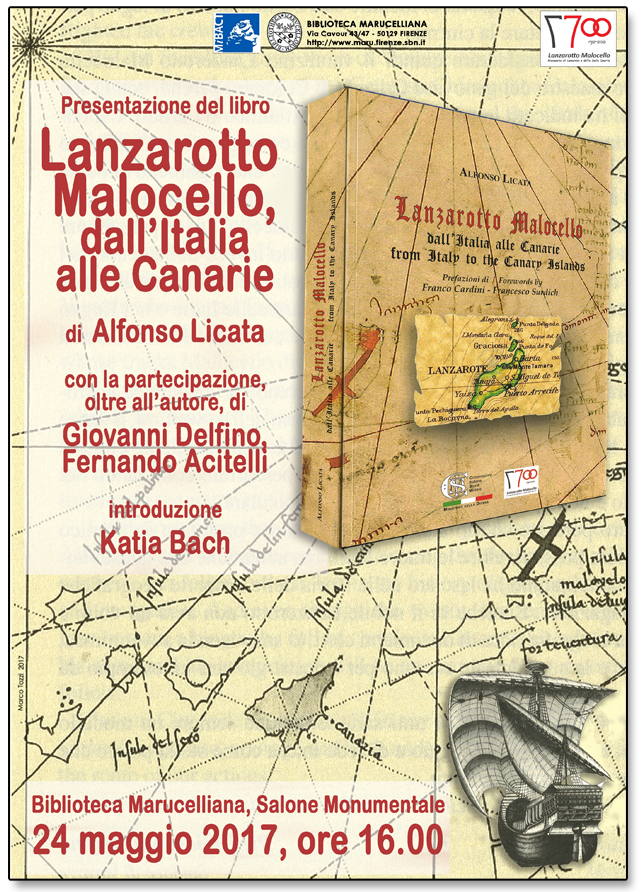 Locandina conferenza presentazione del libro «Lanzerotto Malocello, dall’Italia alle Canarie» di Alfonso Licata