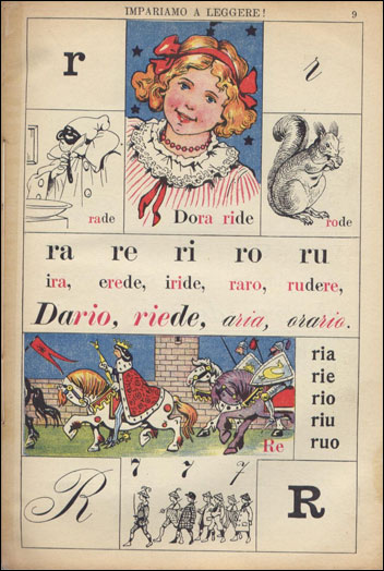 Una pagina illustrata tratta da 'Impariamo a leggere!'