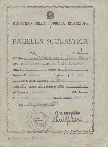 Pagella scolastica degli anni Cinquanta